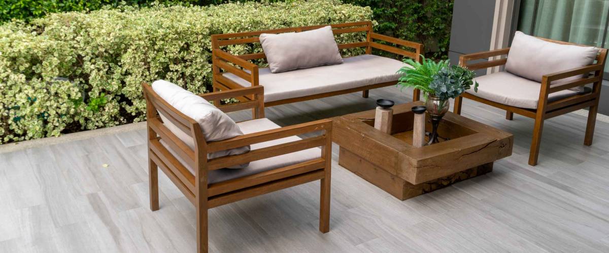 Wooden chairs in the outside garden