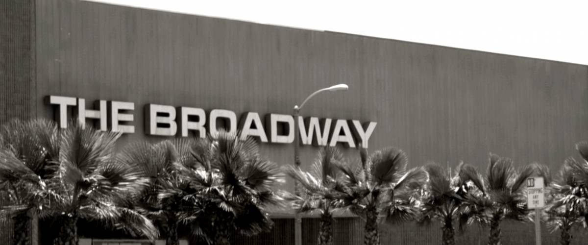 Street entrance to the now abandoned The Broadway department store at the former Hawthorne Plaza Shopping Center at 12200 Hawthorne Boulevard, Hawthorne, California.