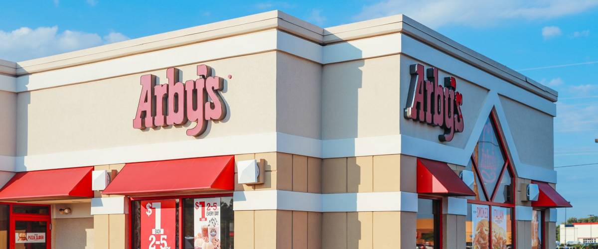 Philadelphia, Pennsylvania - Aug 16, 2017: Exterior of Arbys Restaurant location. Arbys is a chain restaurant that serves quick-service fast-food sandwiches at over 3000 locations.