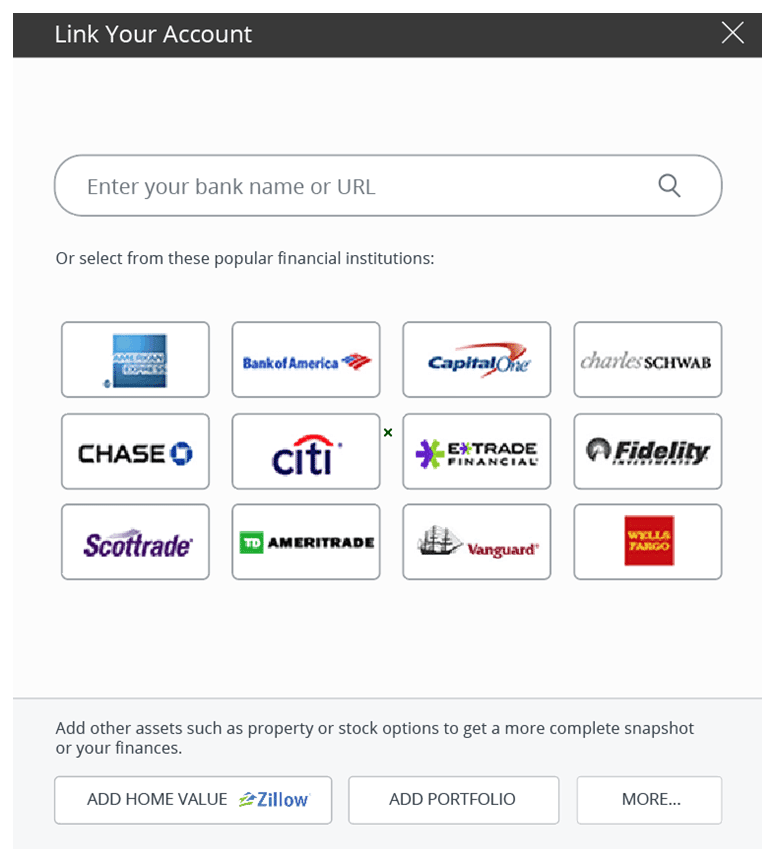 Find your financial institution to sync up with