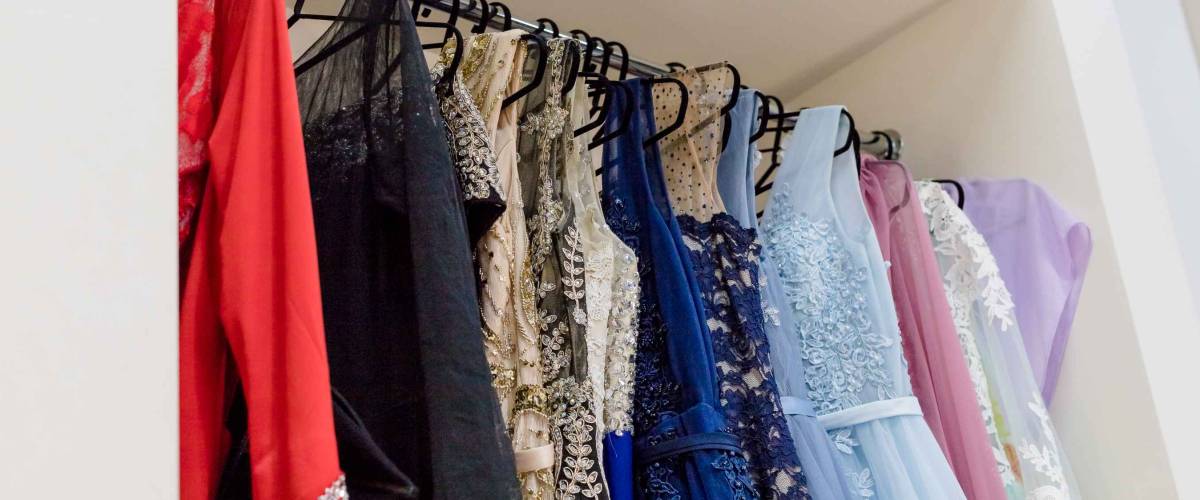 Fancy dresses hanging up