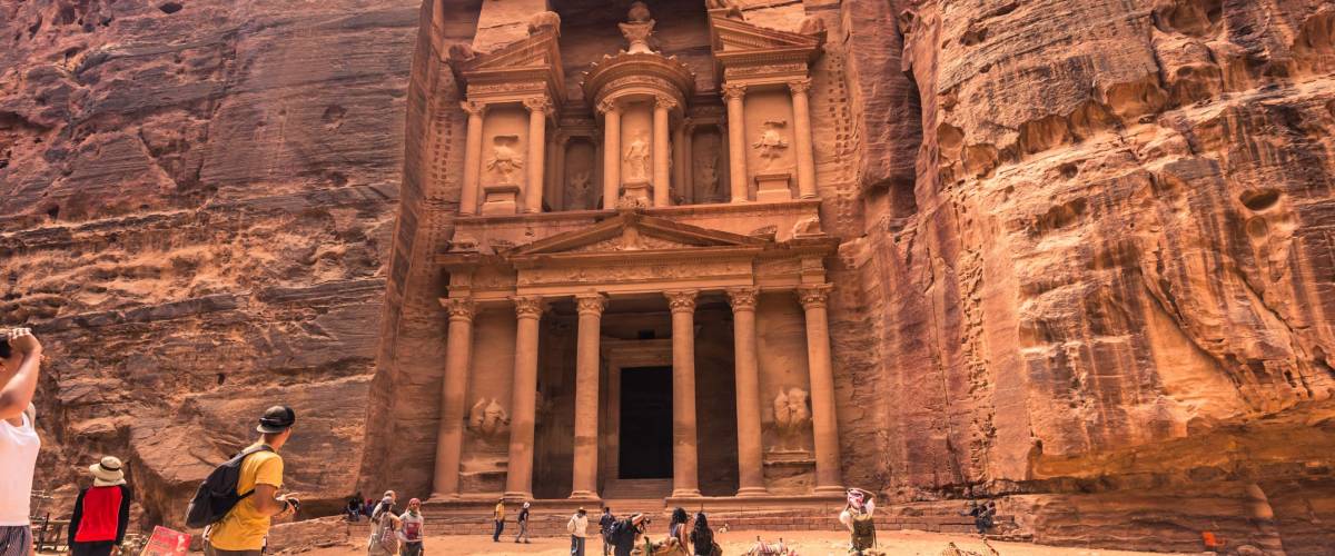 Petra - October 01, 2018: Treasury of the ancient city of Petra, Wonder of the World, Jordan