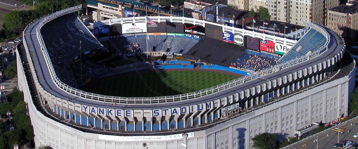 Iconic Yankee Stadium, from an aerial view.
