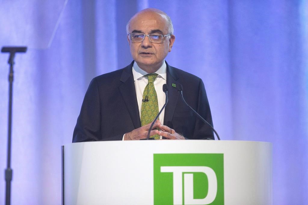 Toronto-Dominion Bank chief executive Bharat Masrani speaks at their annual general meeting in Toronto on Thursday, March 29, 2018. Masrani says he hopes to be able to say more soon on the in