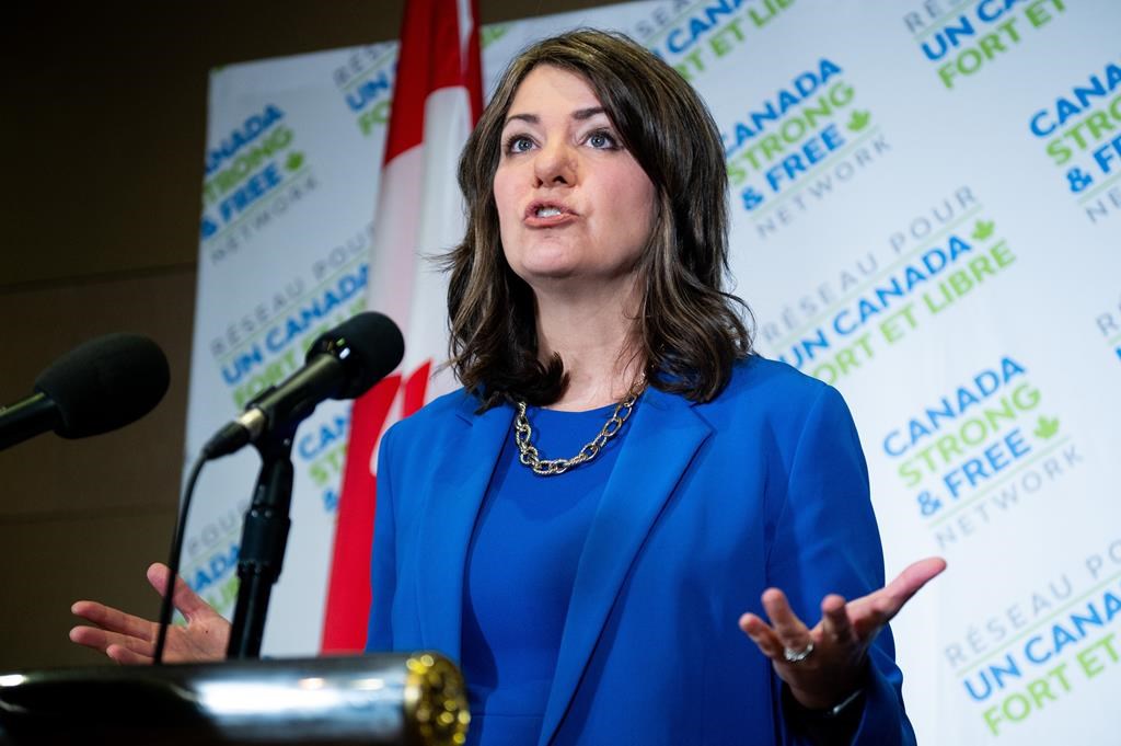 The Alberta government is proposing measures that aim to protect power consumers from wild price swings. Alberta Premier Danielle Smith speaks to reporters on the sidelines of the Canada Stro