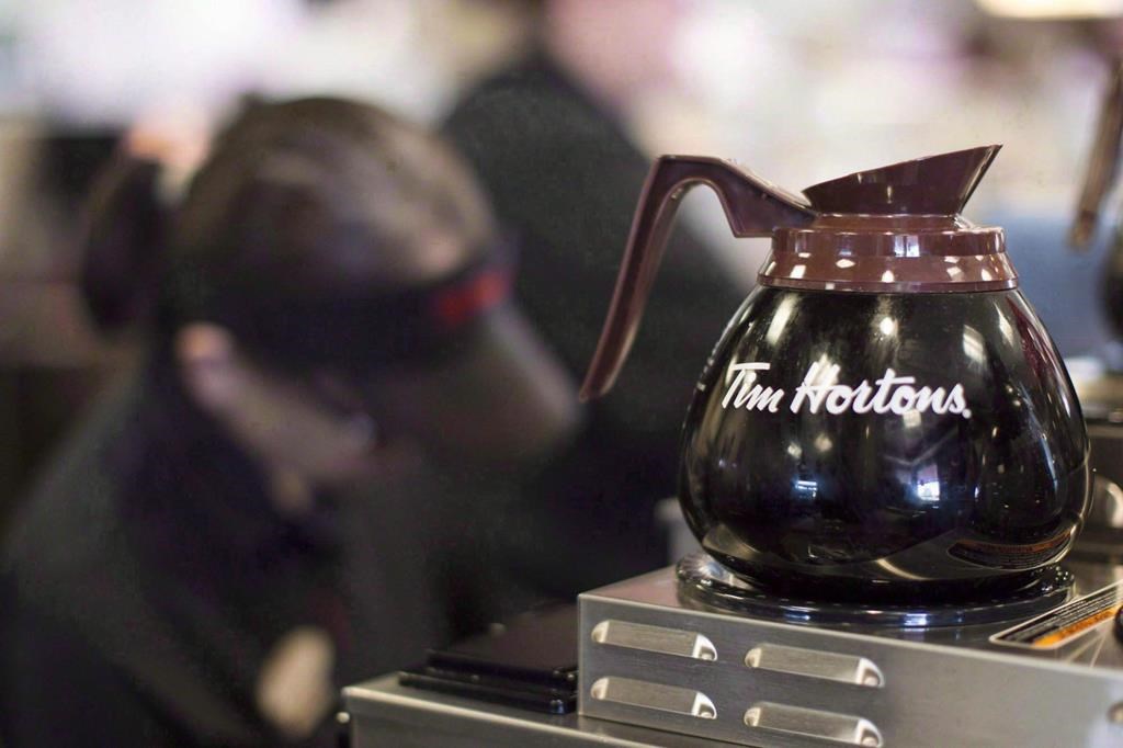 Freshly-brewed coffee sits on a hot plate in a Tim Hortons outlet in Oakville, Ont. on Sept.16, 2013. 