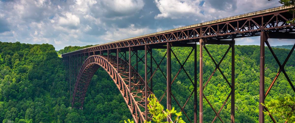 The New River Gorge Bridge, seen from the Canyon Rim Visitor Center Overlook, West Virginia.