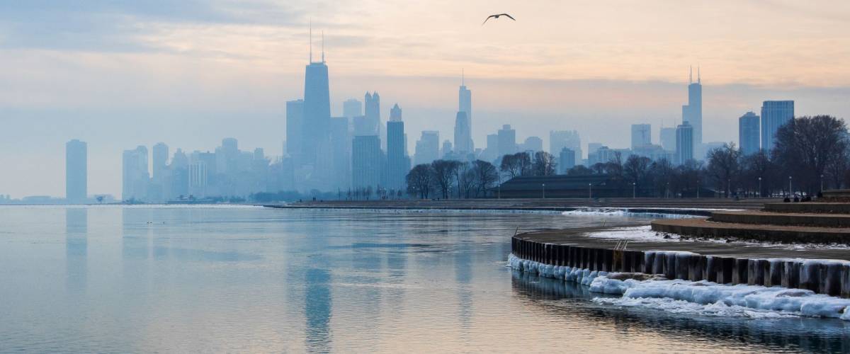 Chicago Skyline with orange sky