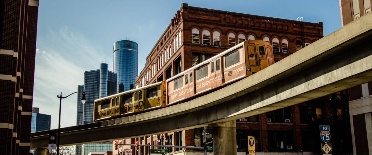Detroit, Michigan, USA - March 22, 2018: Panorama of the downtown district of Detroit