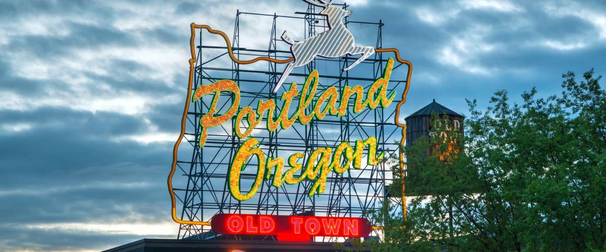 PORTLAND- MAY 05: Famous Old Town Portland Oregon neon sign