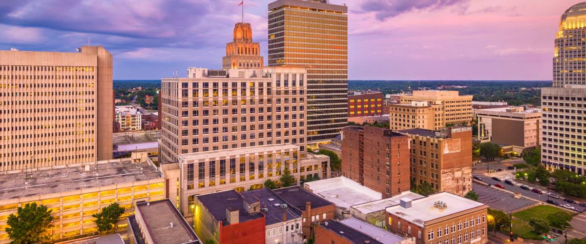 Winston-Salem, North Carolina, USA skyline at dusk.