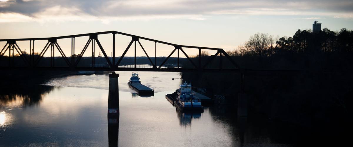 Railroad elevated over river in Tuscaloosa Alabama