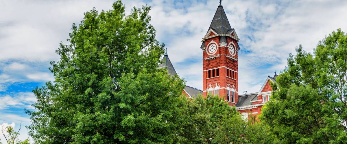 Historic building and campus at Auburn University in Auburn, Alabama