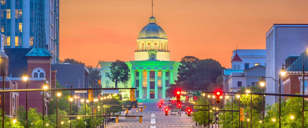 Montgomery, Alabama, USA with the State Capitol at dawn.