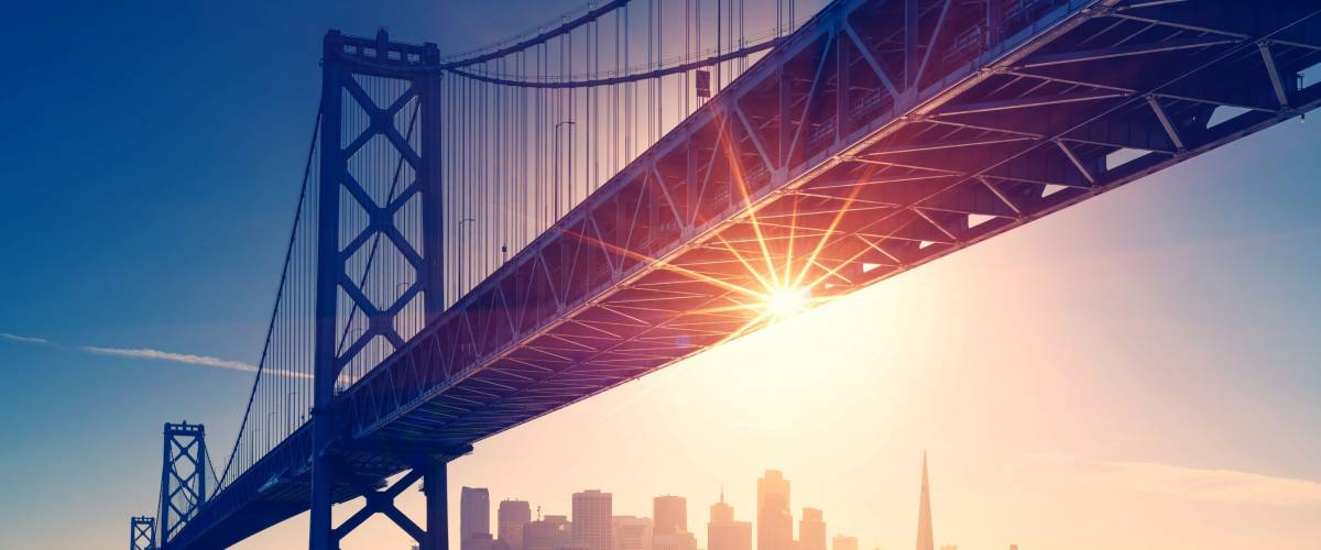 San Francisco skyline retro view. America spirit - California theme. USA background.