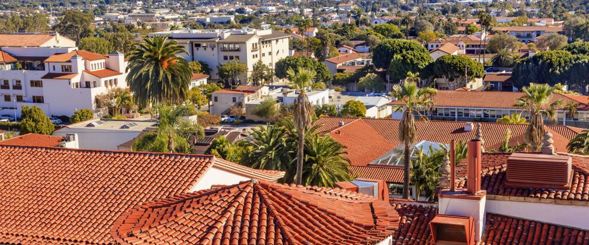 Court House Buildings Orange Roofs Pacific Ocean Santa Barbara California
