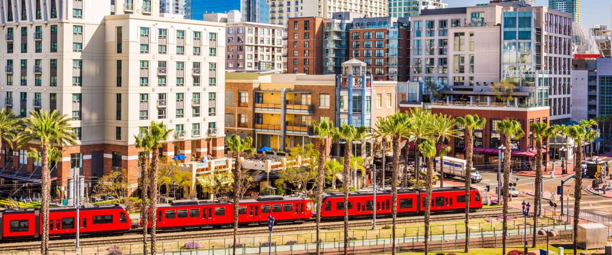 San Diego, California cityscape at the Gaslamp Quarter.