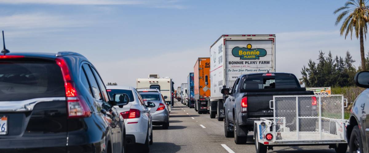 March 19, 2018 Lebec / CA / USA - Heavy traffic on I-5 interstate, south California