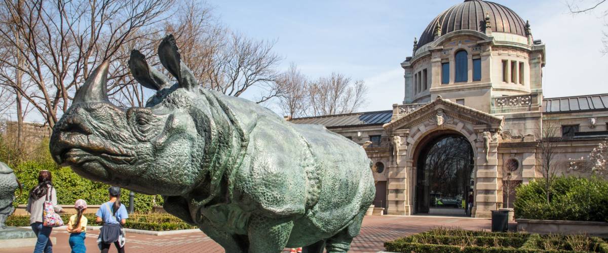 BRONX, NY - APRIL 14, 2014: Landmark Zoo Center Building, formerly Elephant House, at the Bronx Zoo in New York City. This world famous zoo opened in 1899.