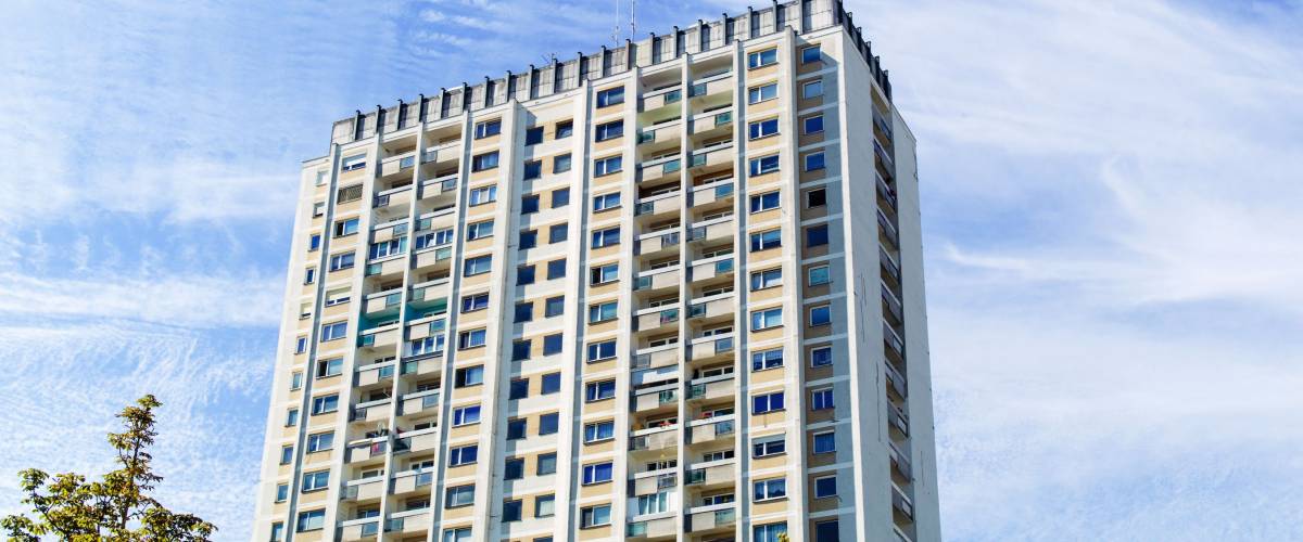 one older high-rise apartment building. live in high-rise