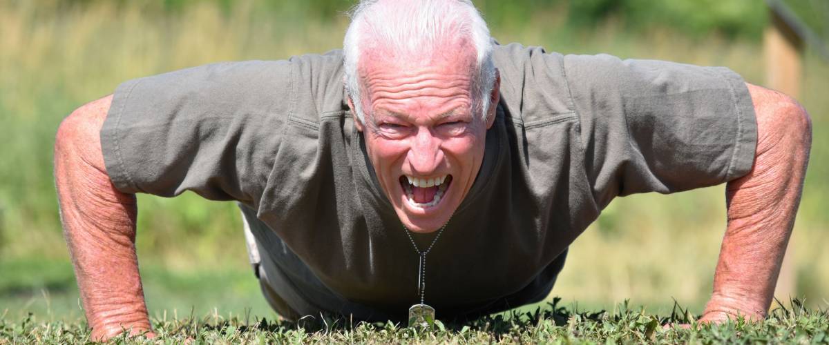 Brave Older Senior Male Veteran Exercising