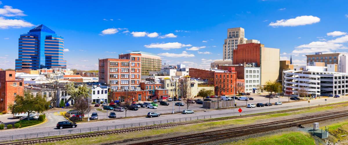 Durham, North Carolina, USA downtown cityscape.