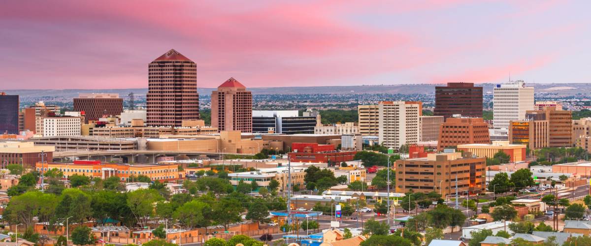 Albuquerque, New Mexico, USA downtown cityscape at twilight.
