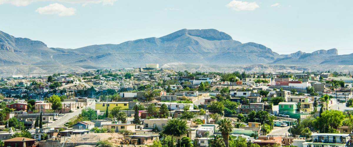 Ciudad Juárez in Mexico cityscape or skyline, viewed from border with El Paso, Texas