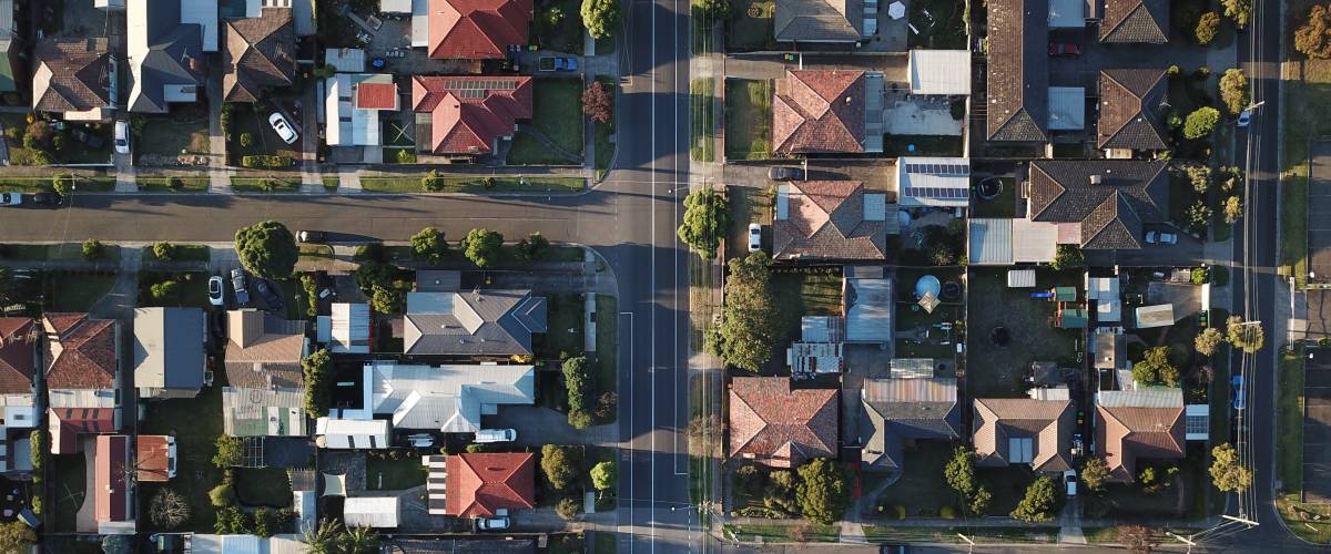 Aerial view of an American suburb