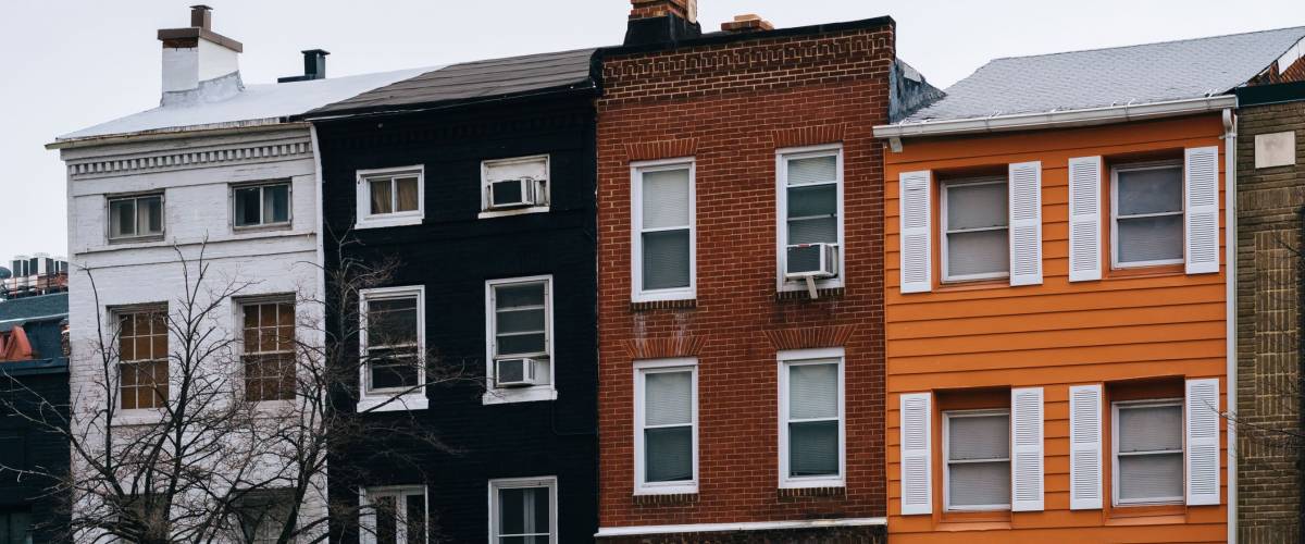 Colorful row houses in Mount Vernon, Baltimore, Maryland.