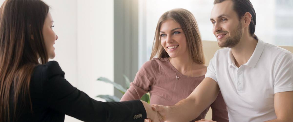 Meeting with agent in office, buying renting apartment or house,