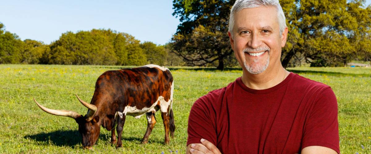 Handsome middle age man outdoor nature portrait in the Texas Hill Country.