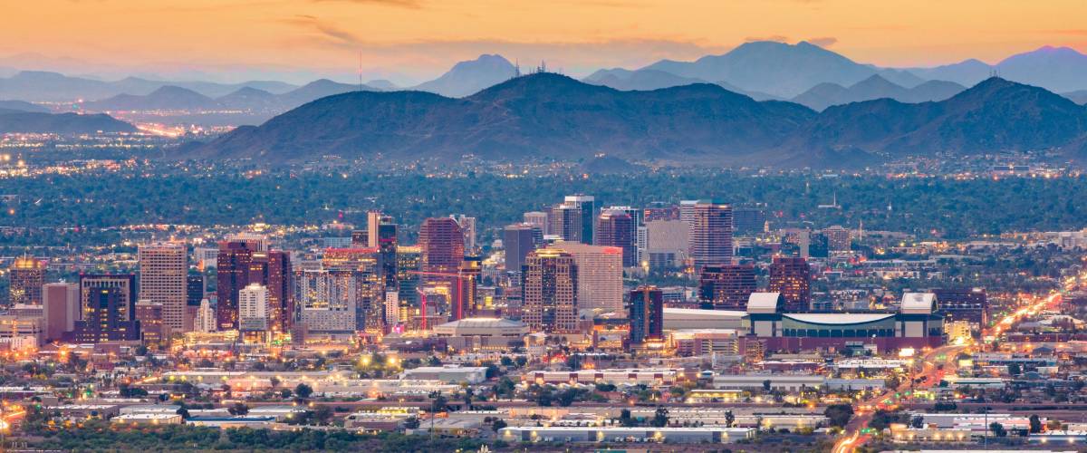Phoenix, Arizona, USA downtown cityscape at dusk.