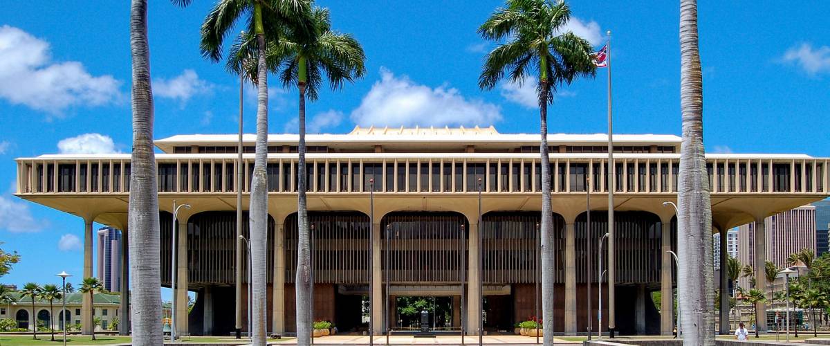 The Hawaii State Capitol is the official statehouse or capitol building of the U.S. state of Hawaii - Honolulu, USA