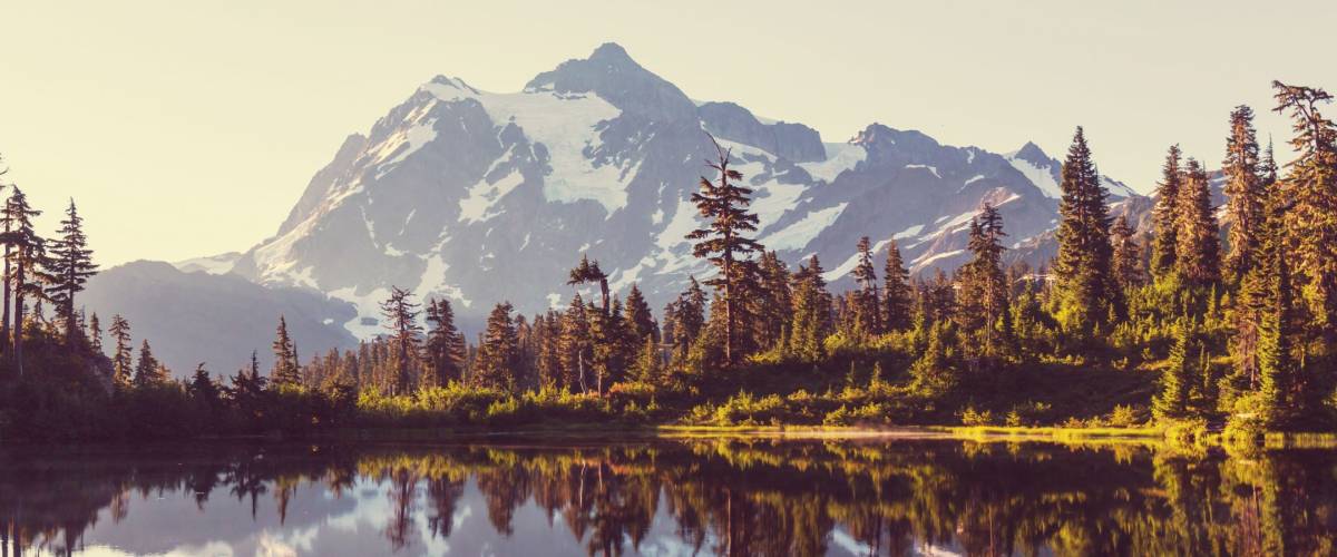 Scenic Picture lake with mount Shuksan reflection in Washington, USA