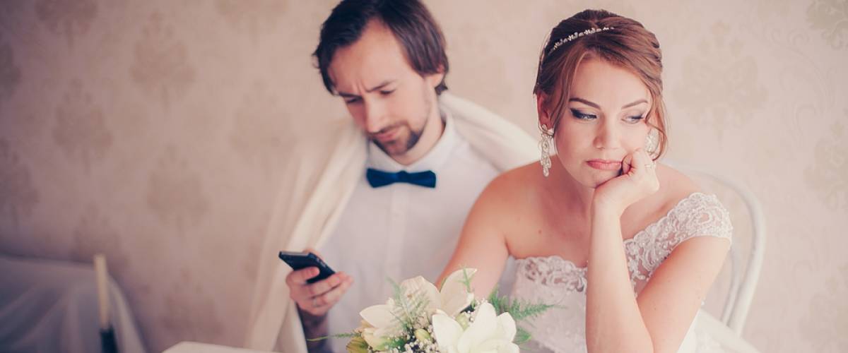 unhappy bride and groom