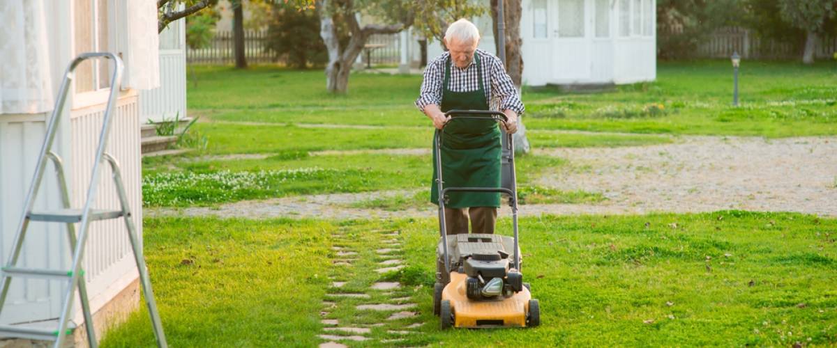 old man lawnmower