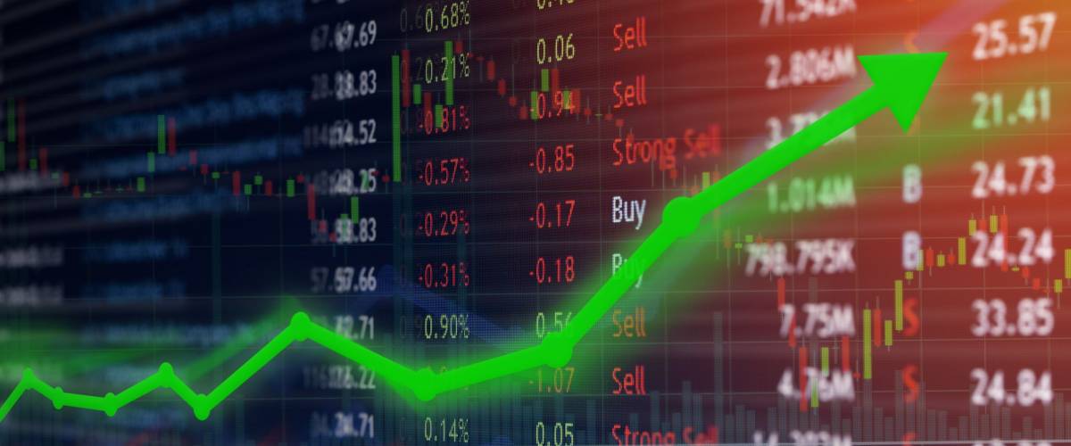Investing and stock market concept gain and profits with faded candlestick charts.