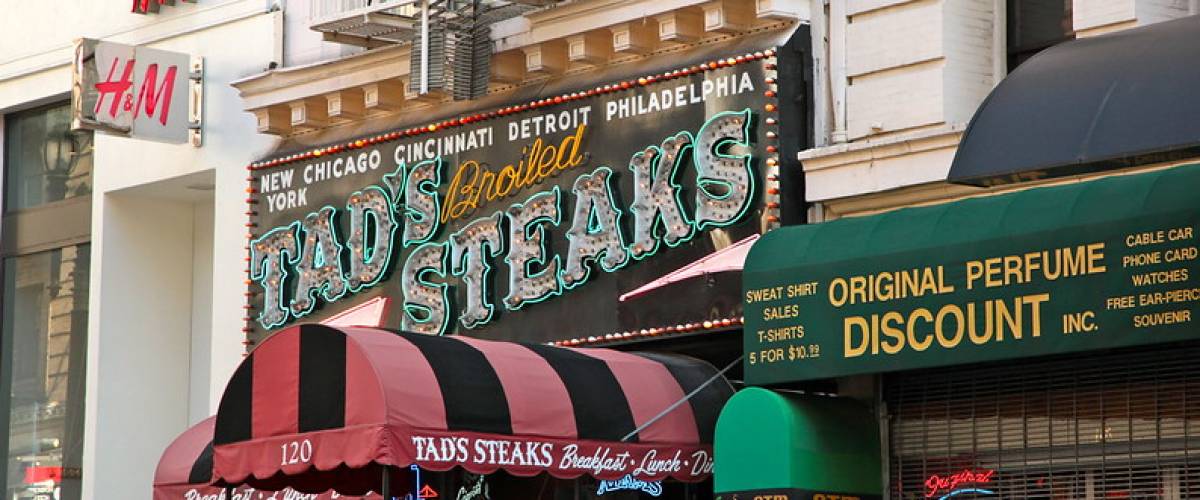 Exterior of Tad's Steaks restaurant location.