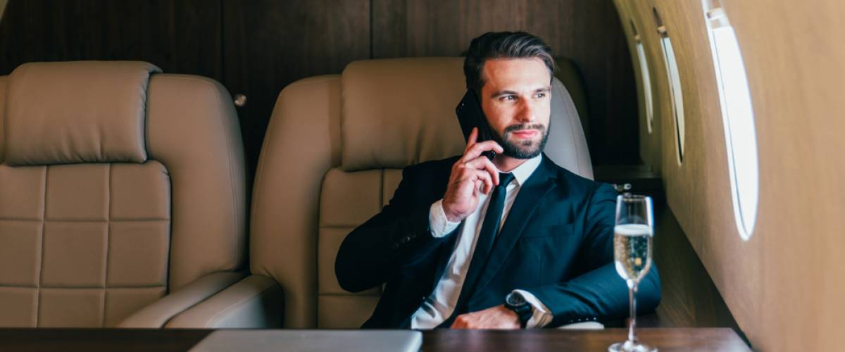 man on private jet