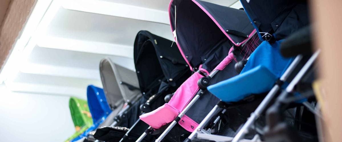 Row of baby stroller in shopping mall