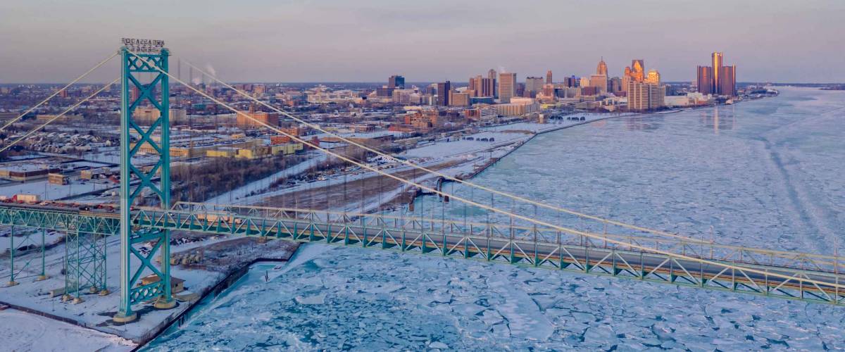 Detroit Skyline and Ambassador Bridge