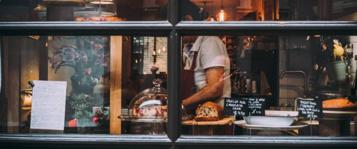 Looking inside bakery window