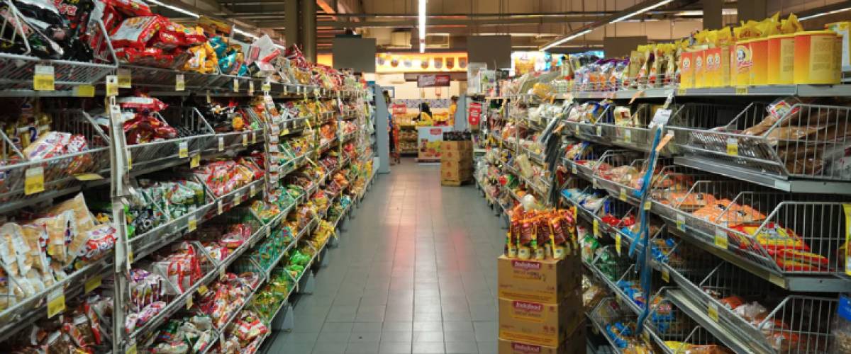 Empty grocery store aisle
