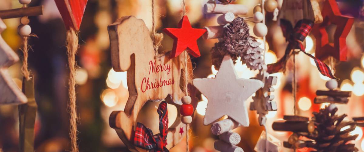 Christmas decorations in store
