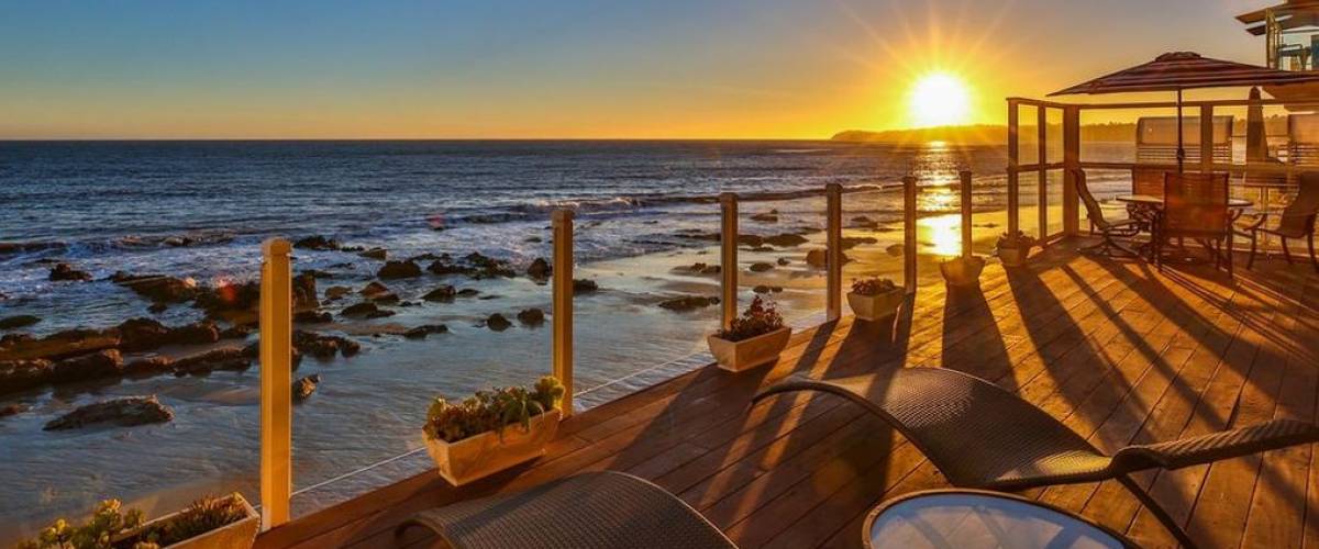 Sun going down on the Pacific as viewed from Malibu home recently sold by Barry Williams of The Brady Bunch