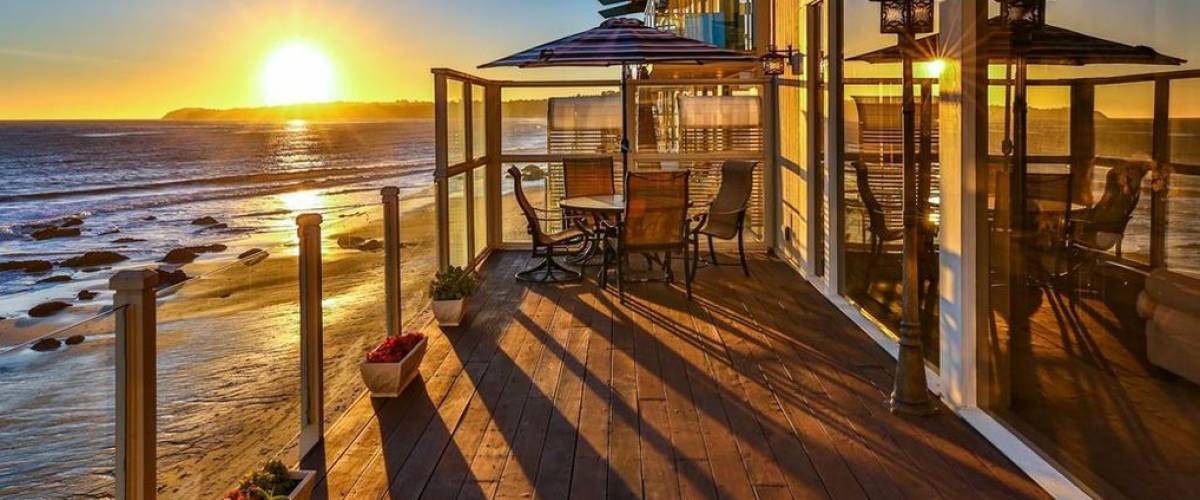 Beachfront deck in the Malibu home recently sold by Barry Williams of The Brady Bunch