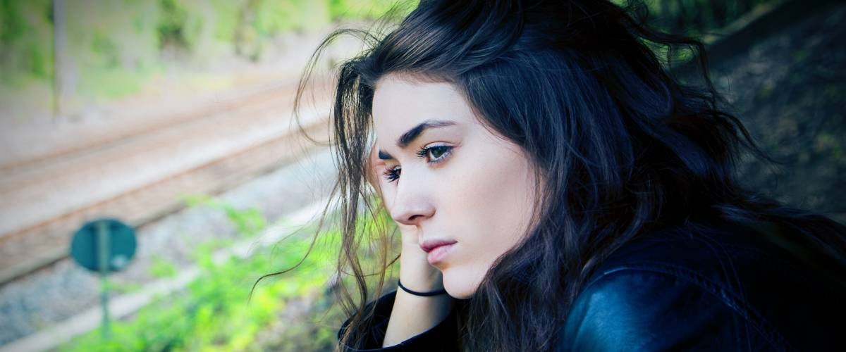 Woman upset in thought