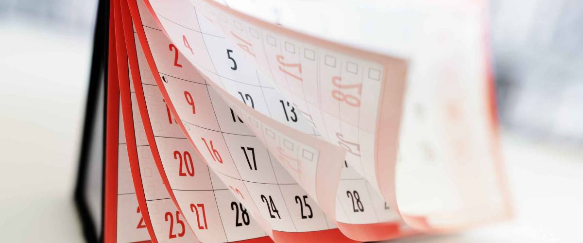 Months and dates shown on a calendar whilst turning the pages