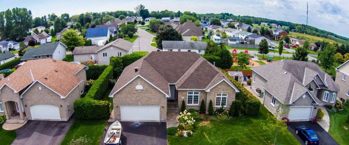 Residential neighborhood subdivision skyline Aerial shot